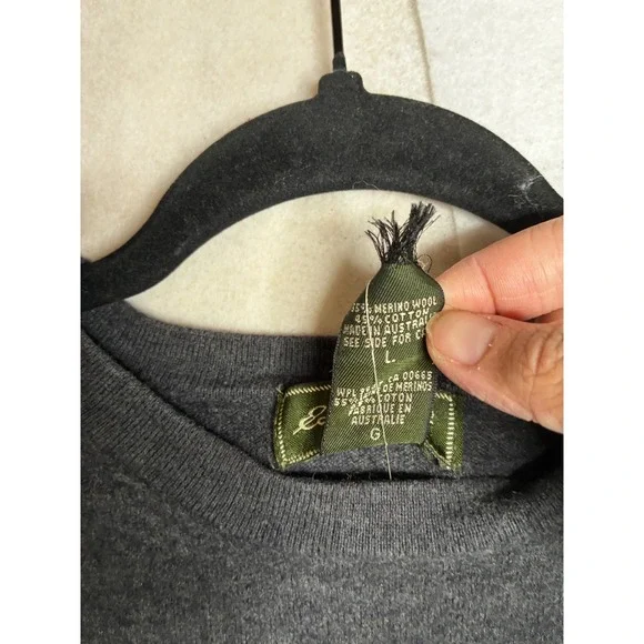 Eddie Bauer Mens Charcoal Gray Merino Wool Cotton Blend Crewneck Sweater Large - Picture 6 of 12
